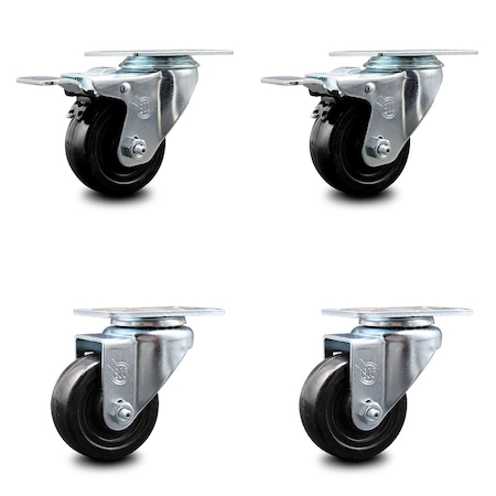 Service Caster 3 Inch Hard Rubber Wheel Swivel Top Plate Caster Total Lock Brakes SCC, 2PK SCC-TTL20S314-HRS-2-S-2